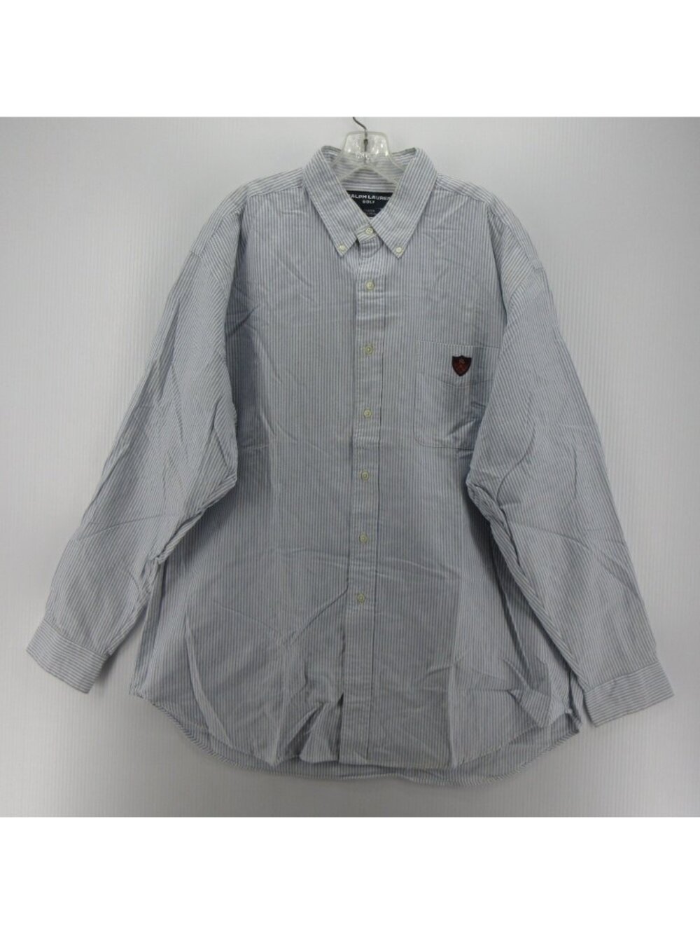 VTG Ralph Lauren Golf Shirt XL White Tilden Oxford OCBD Crest Striped